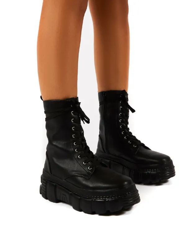 Survivor Black Chunky Sole Lace Up Ankle Boot sold by Public Desire