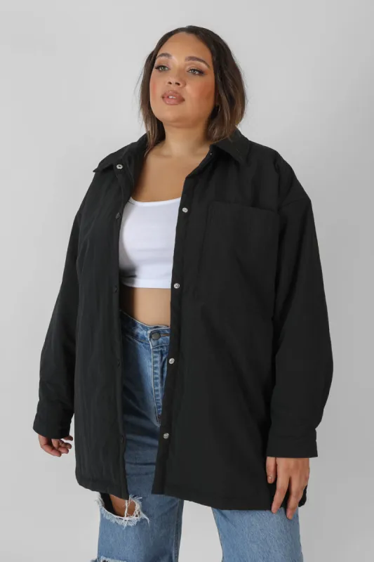 Curve Padded Oversized Shacket Black sold by Public Desire