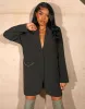 Kenza X Public Desire Boxy Oversized Chain Detail Blazer Dress in Black sold by Public Desire