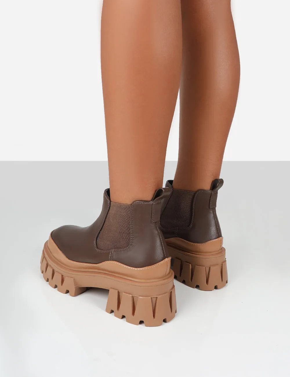 Kaya Chocolate Pu Chunky Sole Chelsea Boots sold by Public Desire product image thumbnail 2