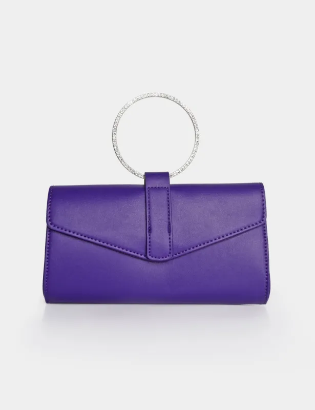 The Pammy Purple Pu Diamante Handle Envelope Clutch sold by Public Desire