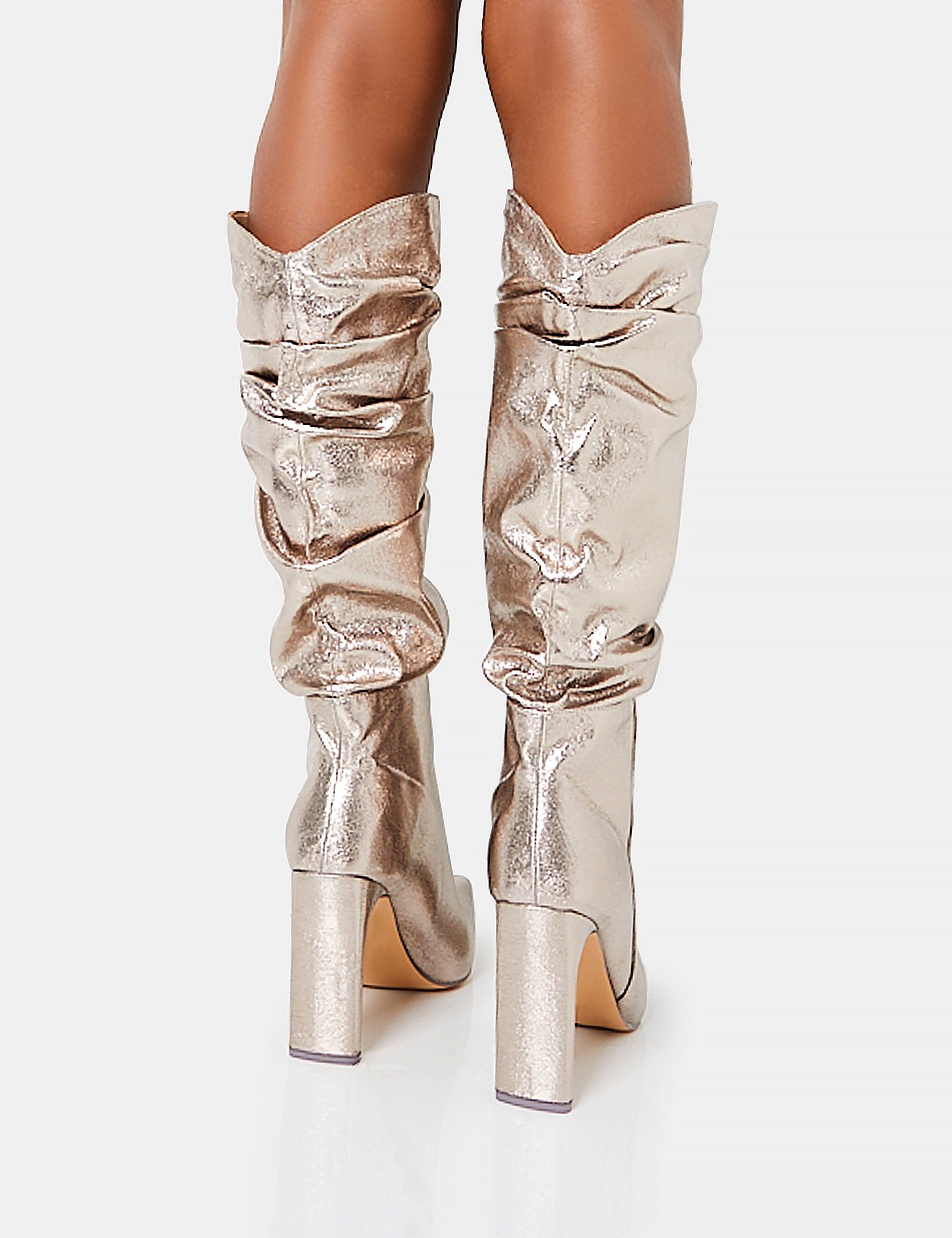 Manhattan Dark Metallic Silver Pointed Toe Knee High Narrow Block Heel Boots sold by Public Desire product image thumbnail 4