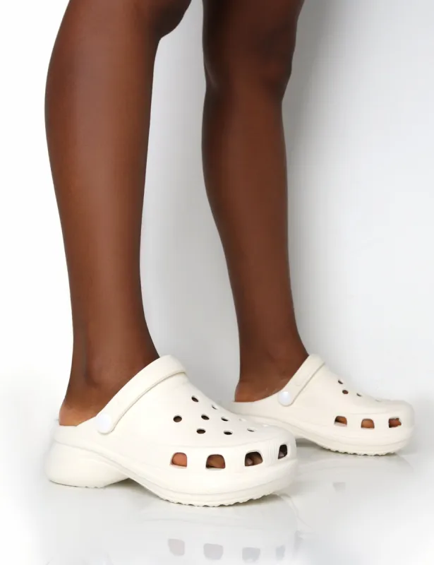 Frenzy Ecru Rubberised Sling Back Closed Toe Clog Sandals sold by Public Desire