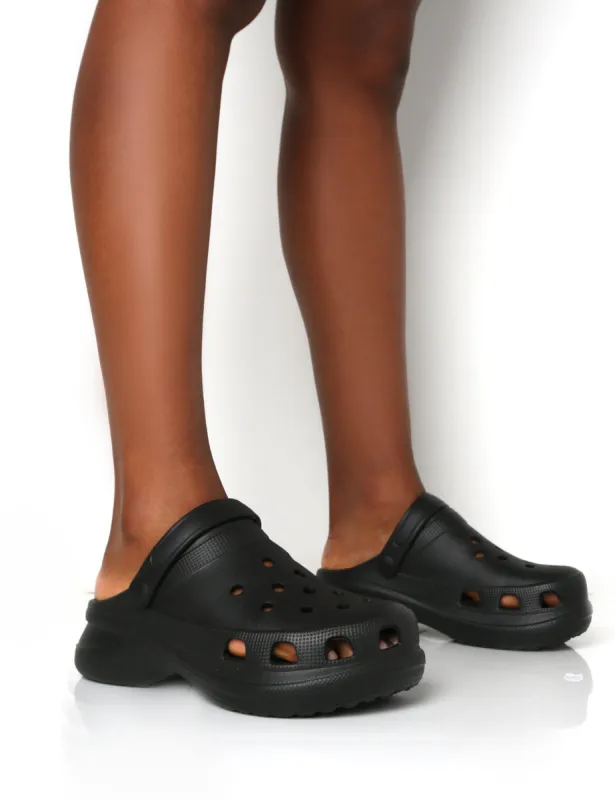 Frenzy Black Rubberised Sling Back Closed Toe Clog Sandals sold by Public Desire