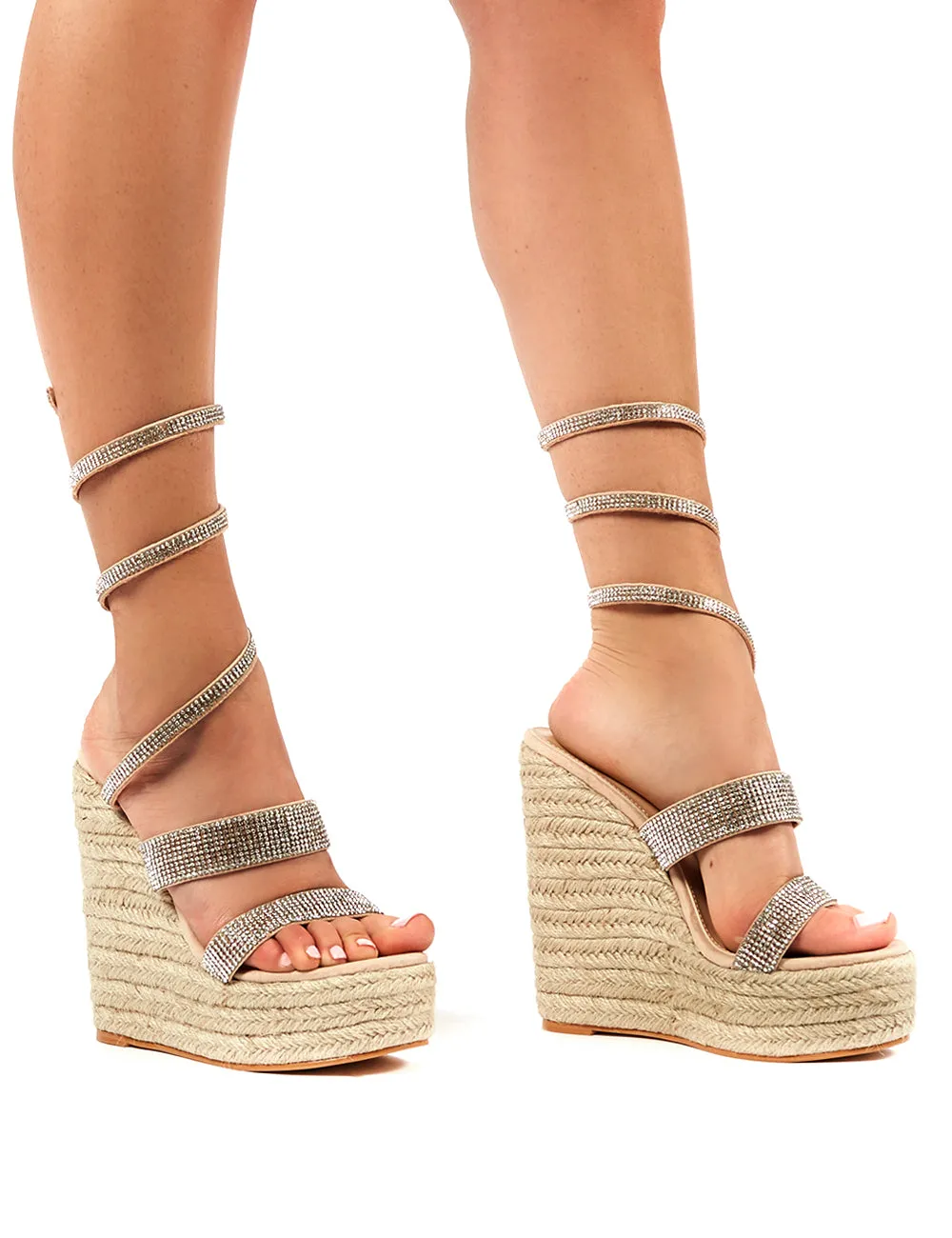 Lux Nude Wrap Around Diamante Wedged Heel sold by Public Desire product image thumbnail 3