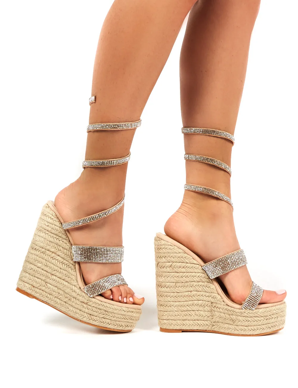 Lux Nude Wrap Around Diamante Wedged Heel sold by Public Desire product image thumbnail 4