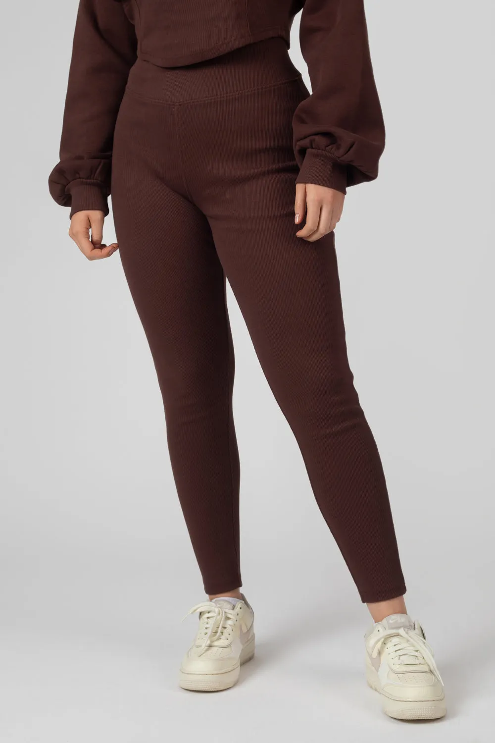 Thick Waistband Ribbed Leggings In Chocolate sold by Public Desire product image thumbnail 2