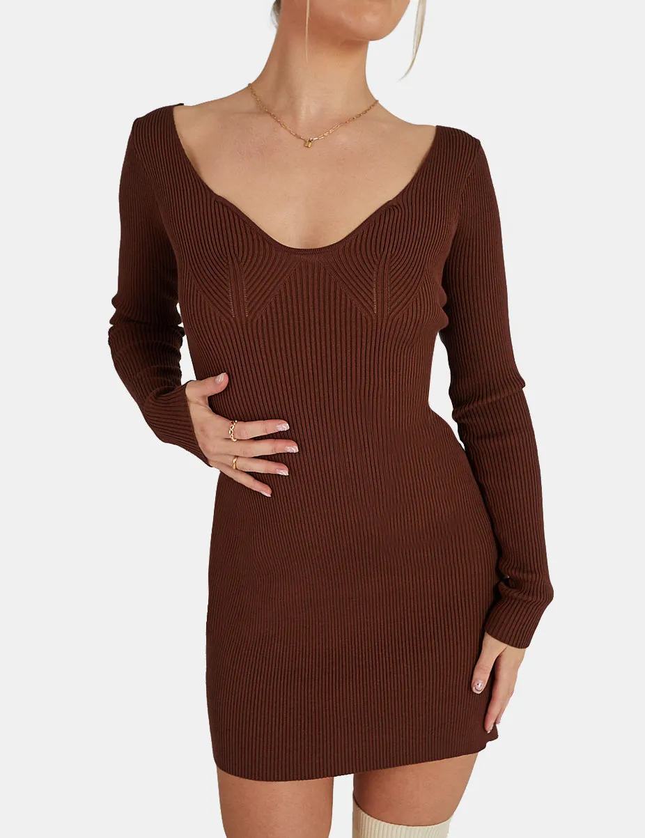Knitted Off Shoulder Mini Dress Chocolate sold by Public Desire product image thumbnail 3