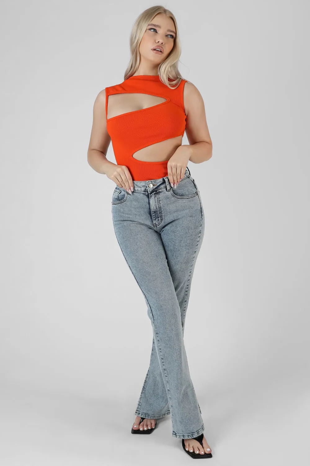 Asymmetric Cut Away Bodysuit Orange sold by Public Desire product image thumbnail 2