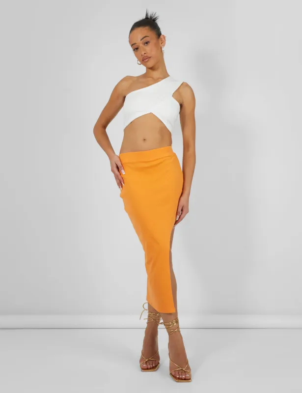 Extreme Split Ribbed Midi Skirt Mango sold by Public Desire