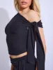 Knot Detail Asymmetric One Shoulder Luxe Slinky Top Black sold by Public Desire