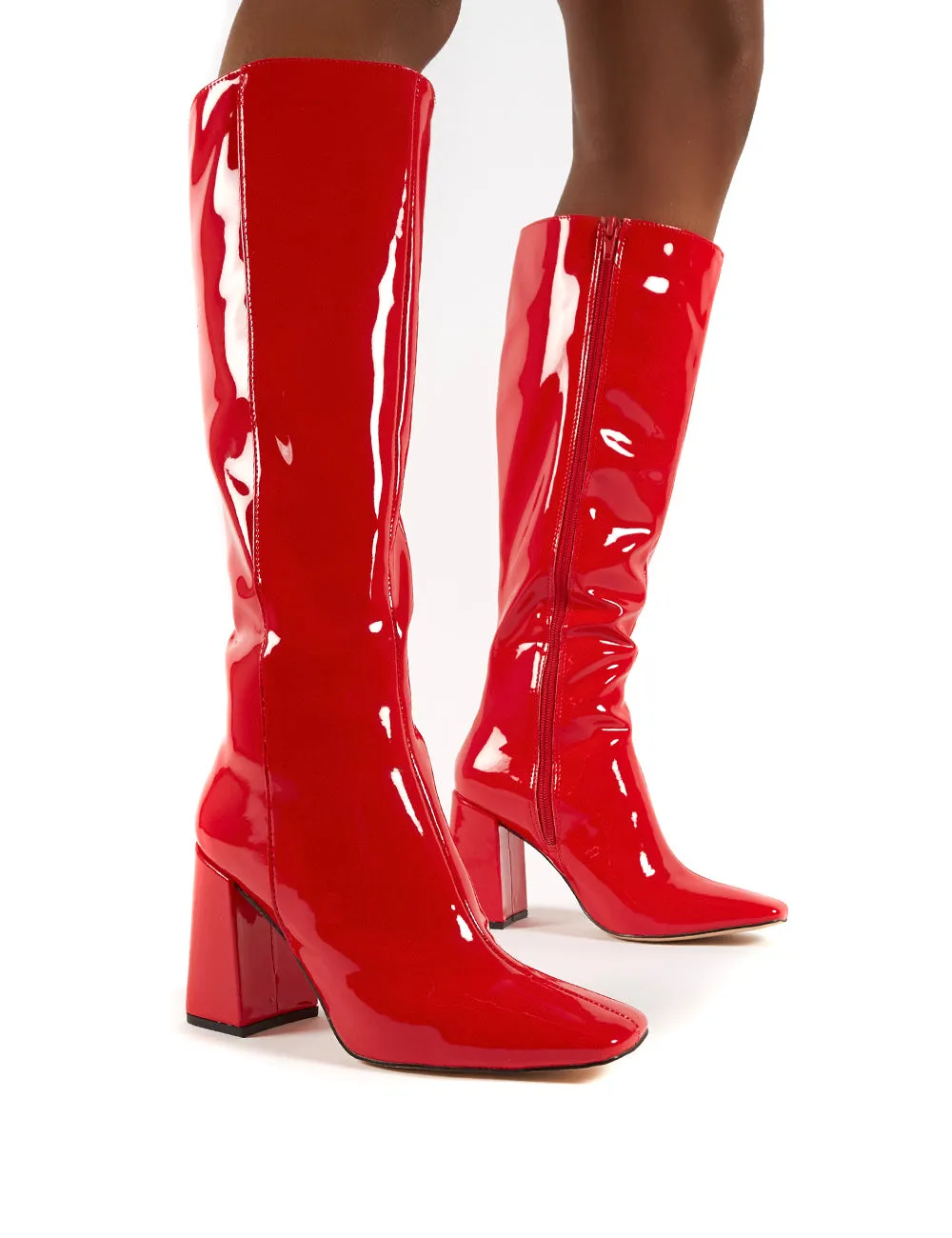 Apology Red Knee High Block Heel Boots sold by Public Desire product image thumbnail 3