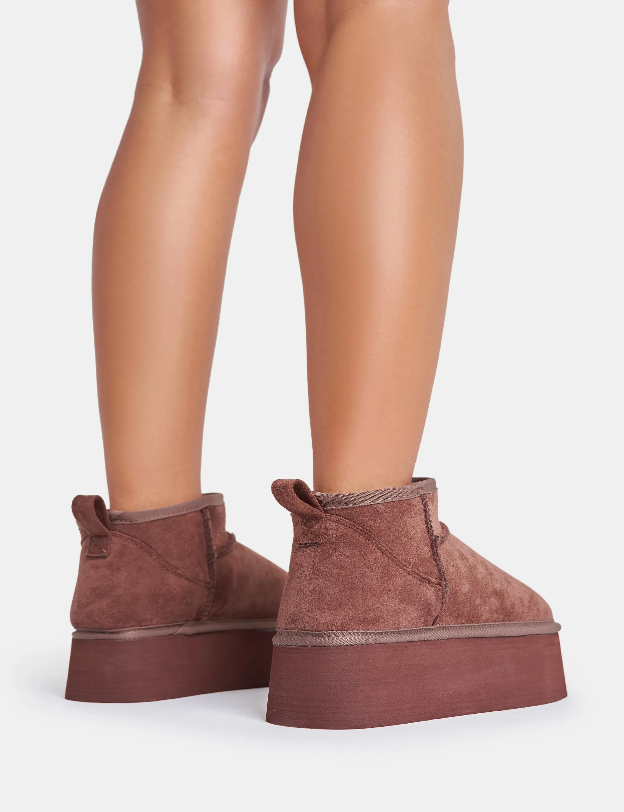 Willow Chocolate Faux Suede Ultra Mini Ankle Triple Platform Boots sold by Public Desire product image thumbnail 3