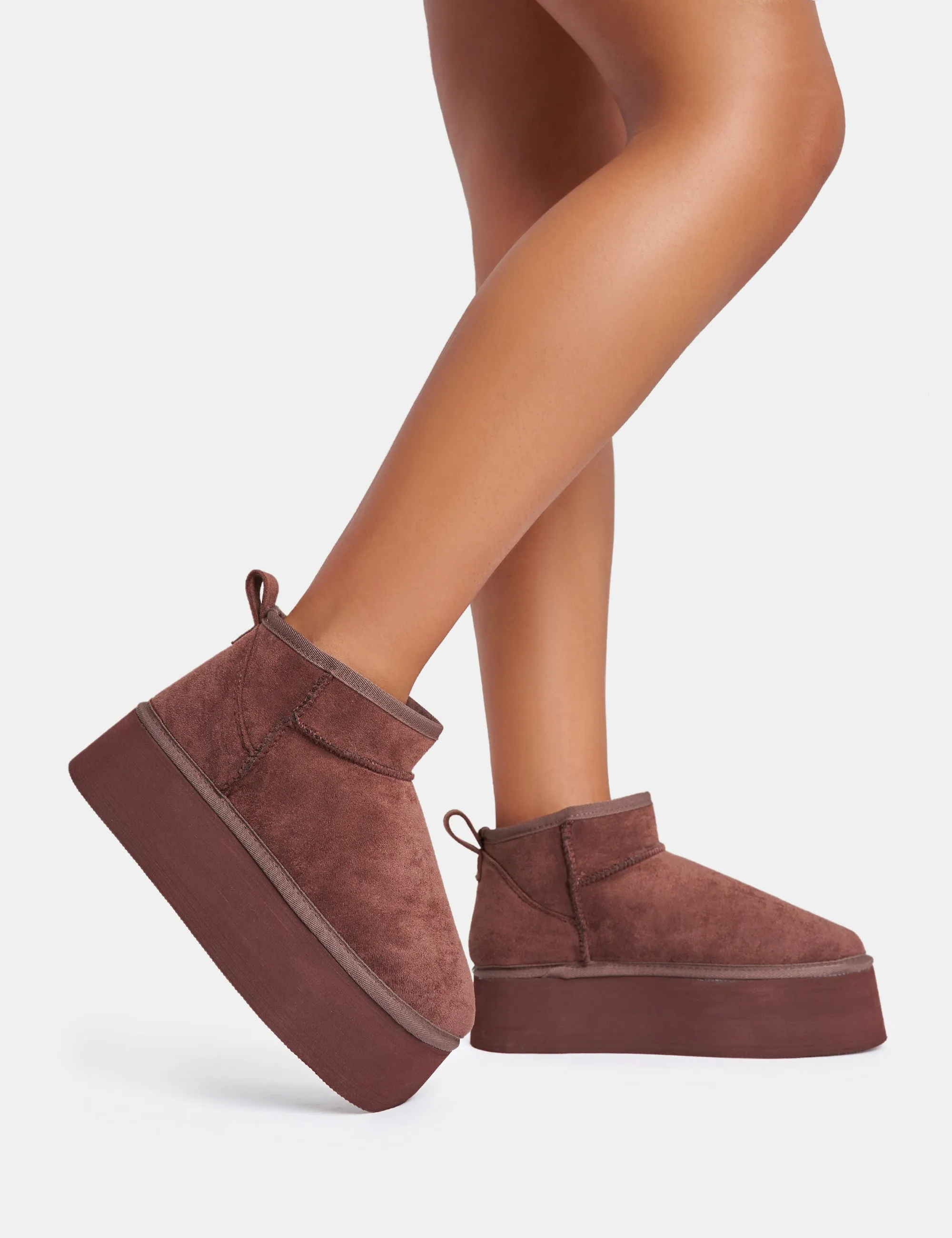 Willow Chocolate Faux Suede Ultra Mini Ankle Triple Platform Boots sold by Public Desire product image thumbnail 2