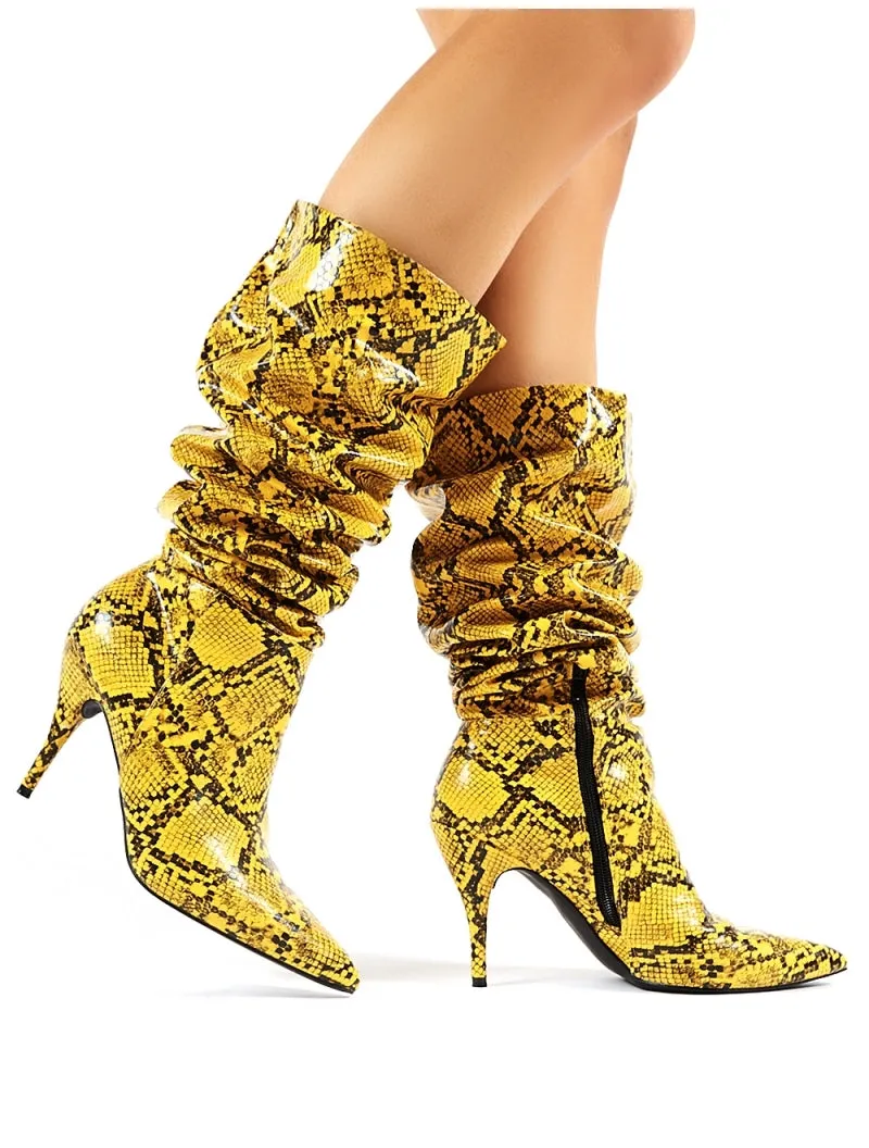 Nicole Yellow Snakeskin Slouch Knee High Boots sold by Public Desire product image thumbnail 5