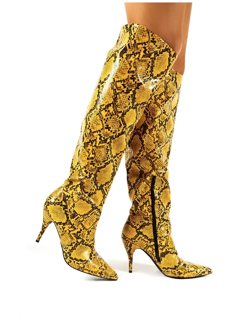 Nicole Yellow Snakeskin Slouch Knee High Boots sold by Public Desire product image thumbnail 4