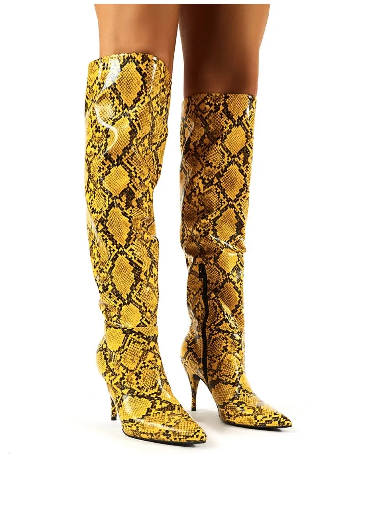 Nicole Yellow Snakeskin Slouch Knee High Boots sold by Public Desire product image thumbnail 2