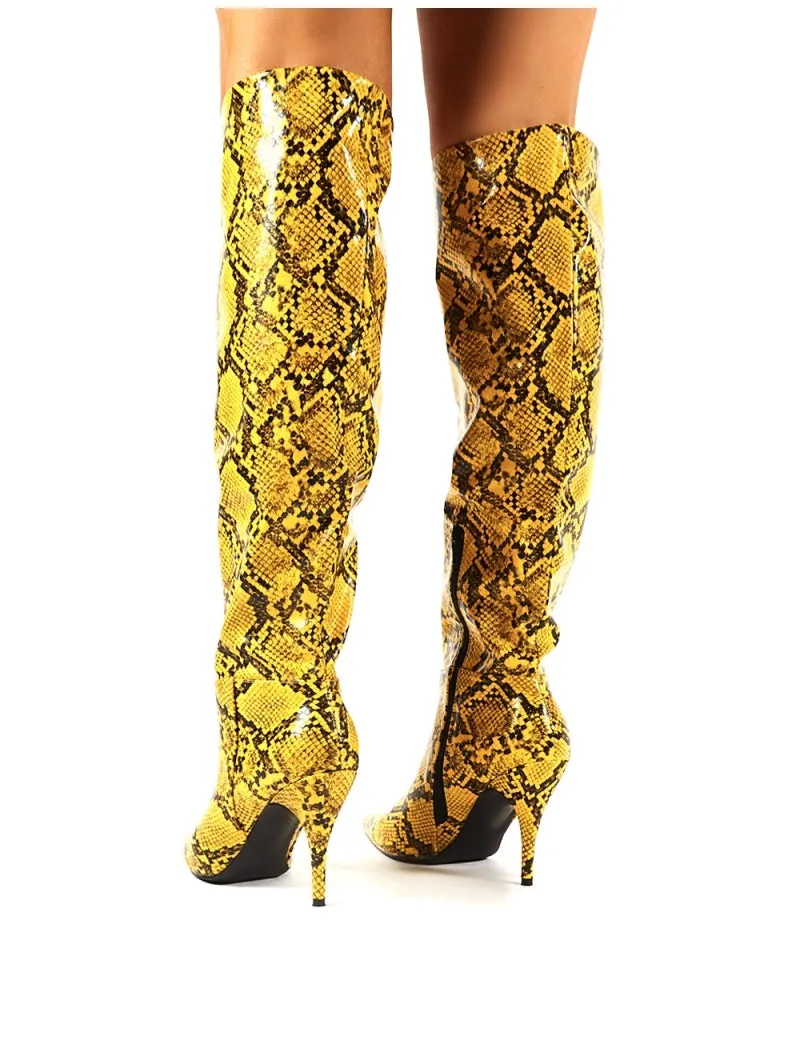 Nicole Yellow Snakeskin Slouch Knee High Boots sold by Public Desire product image thumbnail 3