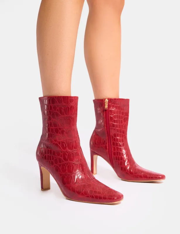 Polaris Red Croc Snipped Toe Ankle Boots sold by Public Desire