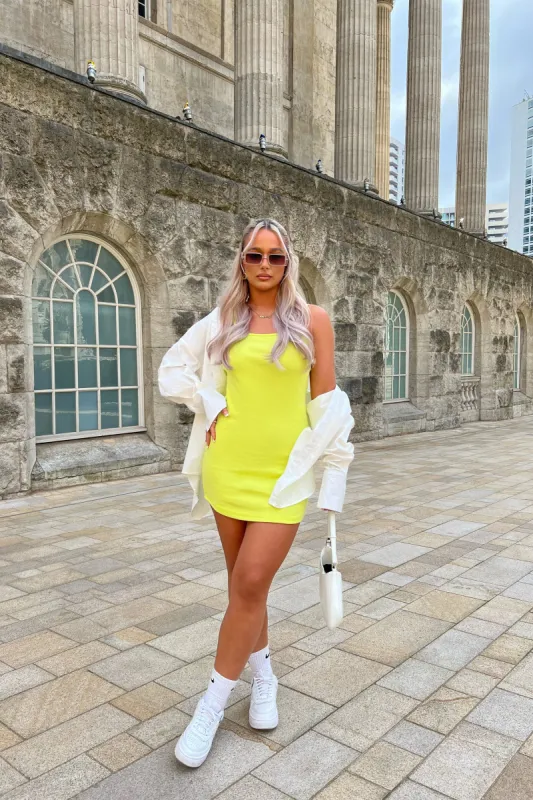 Strappy Mini Curved Hem Dress Lime sold by Public Desire