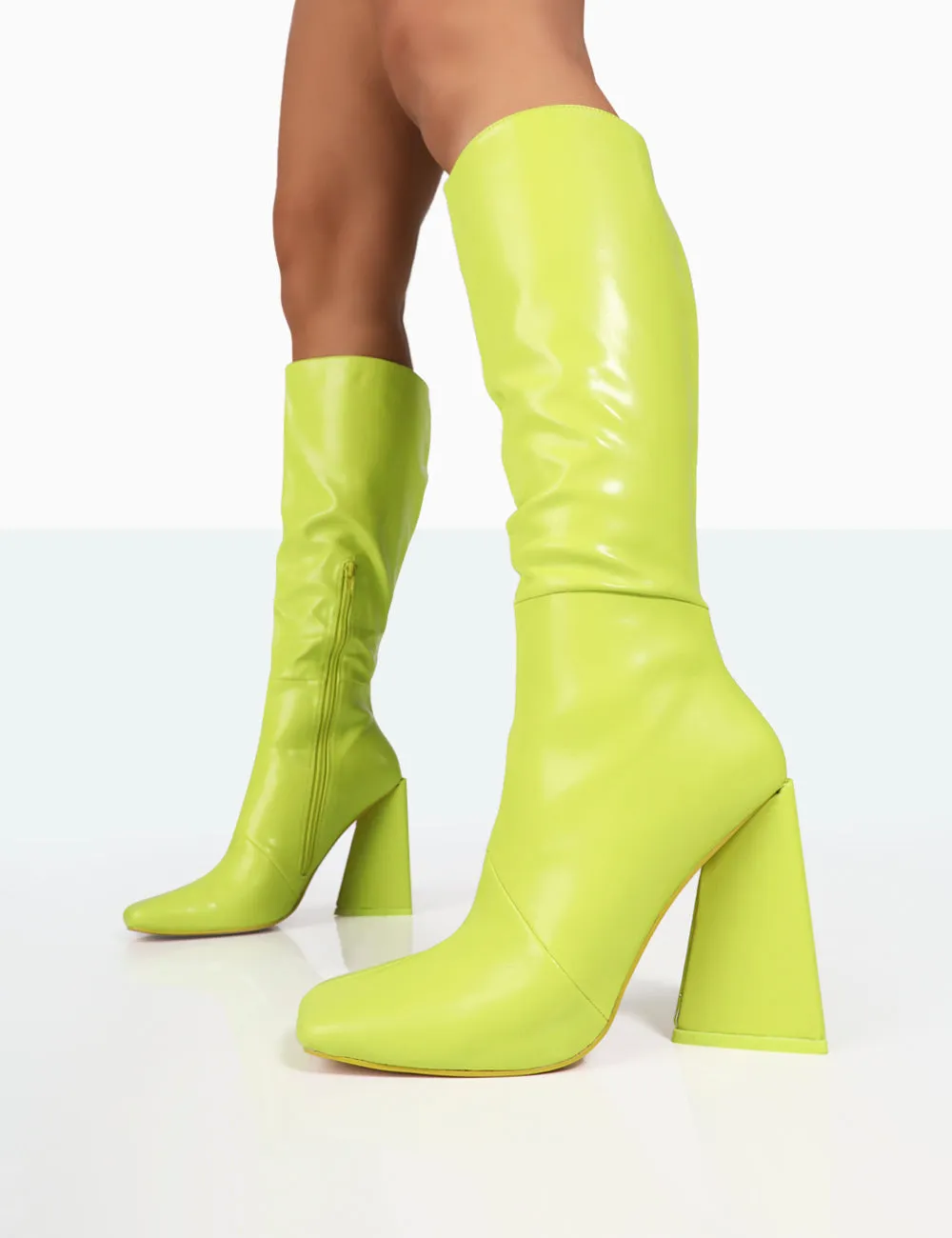 Senna Lime Pu Knee High Block Heel Boots sold by Public Desire product image thumbnail 2