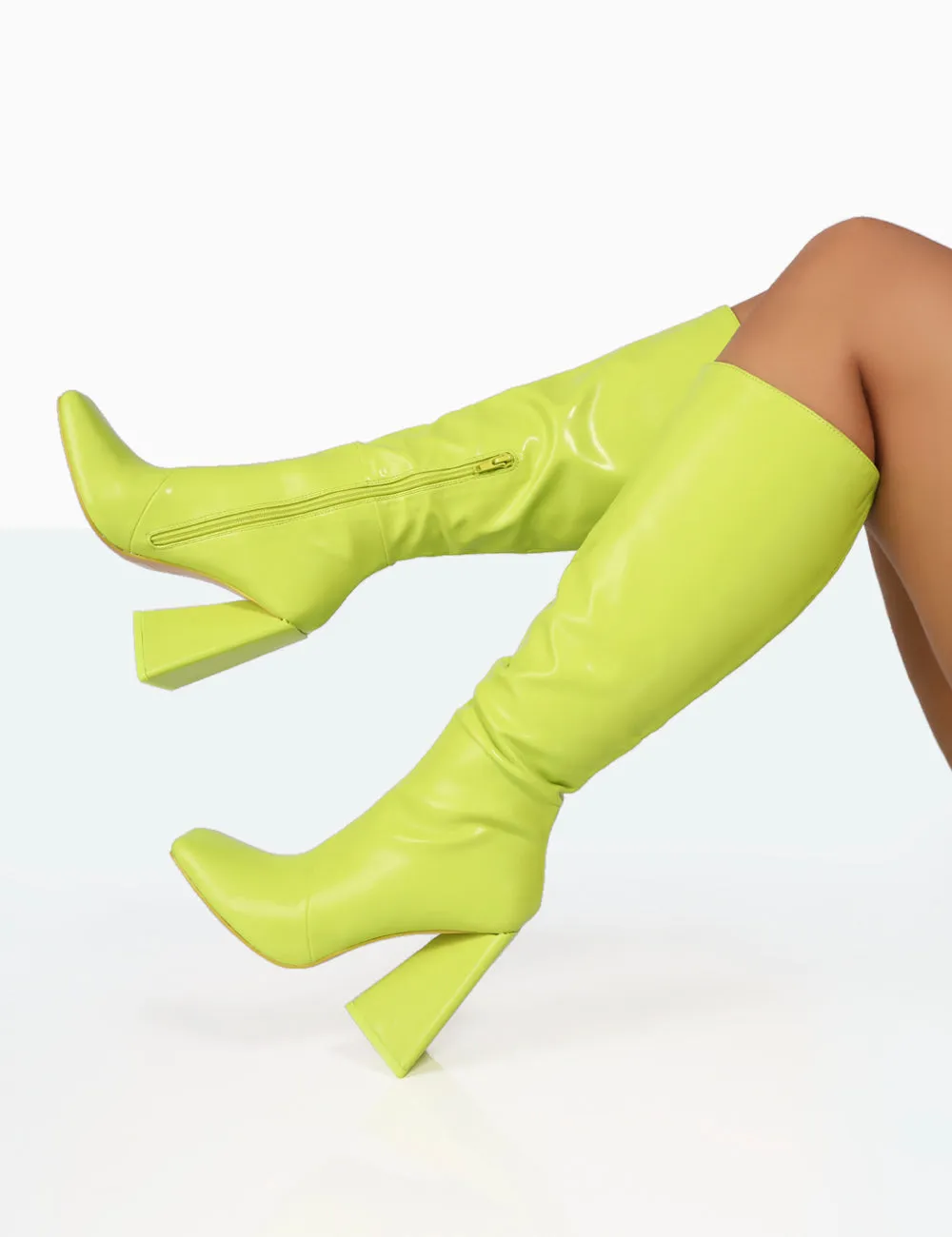 Senna Lime Pu Knee High Block Heel Boots sold by Public Desire product image thumbnail 3