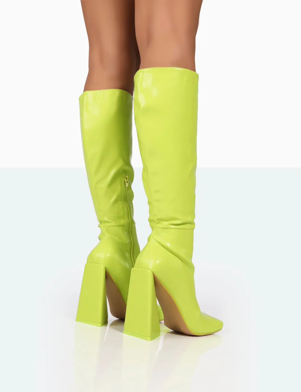 Senna Lime Pu Knee High Block Heel Boots sold by Public Desire product image thumbnail 4