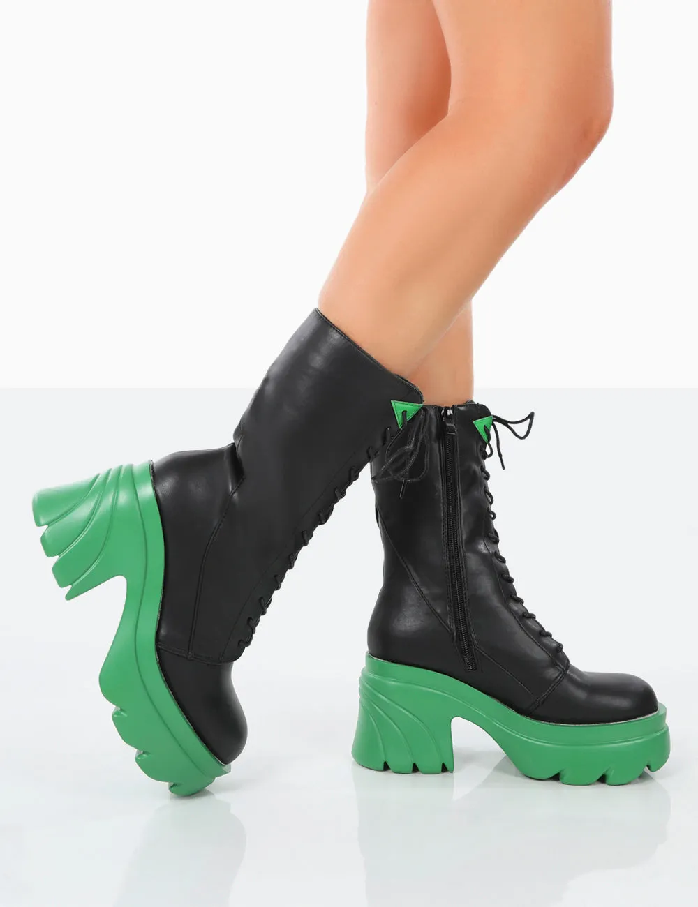 Ever Black Green Laced Platform Chunky Green Sole Ankle Boots sold by Public Desire product image thumbnail 3