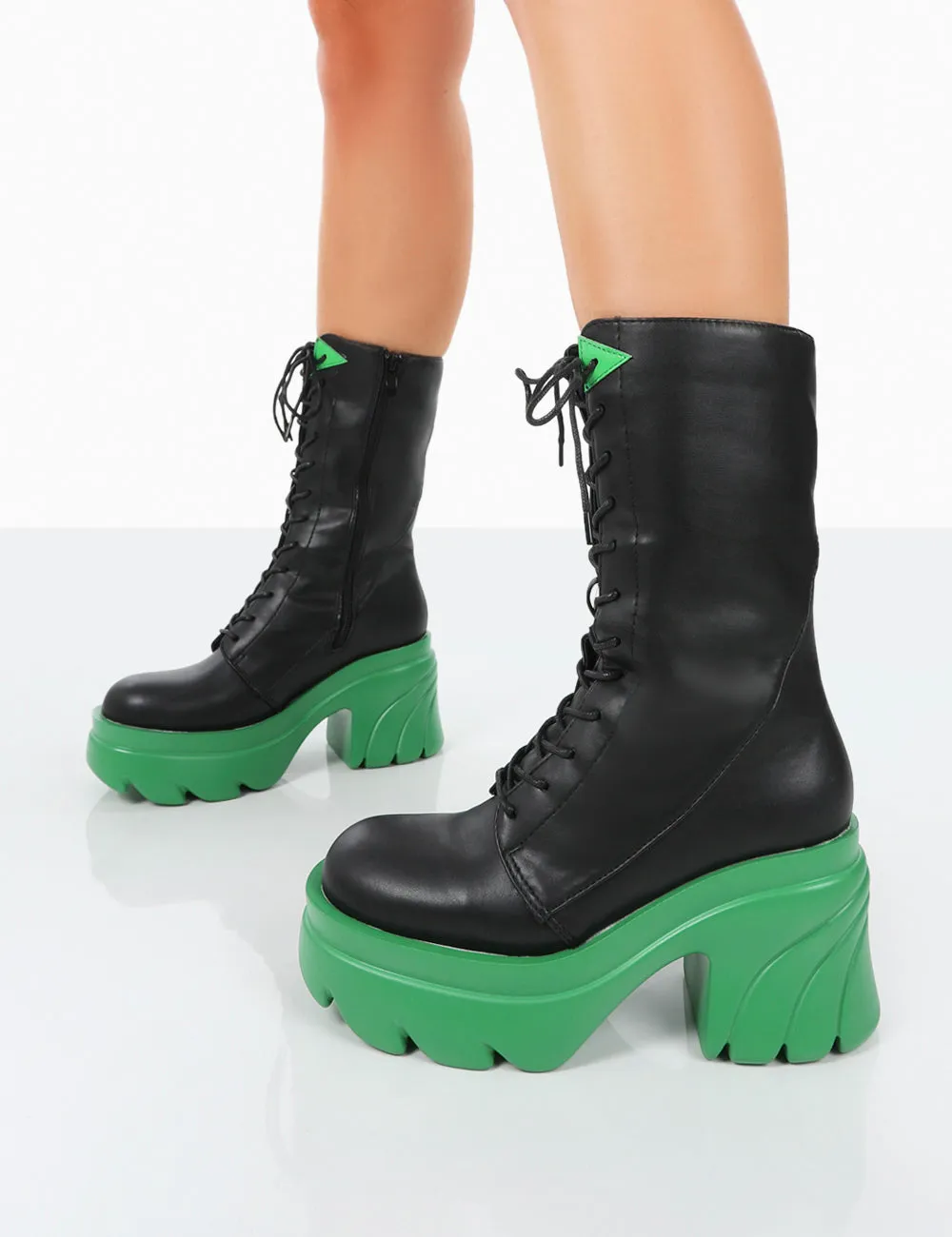 Ever Black Green Laced Platform Chunky Green Sole Ankle Boots sold by Public Desire product image thumbnail 4