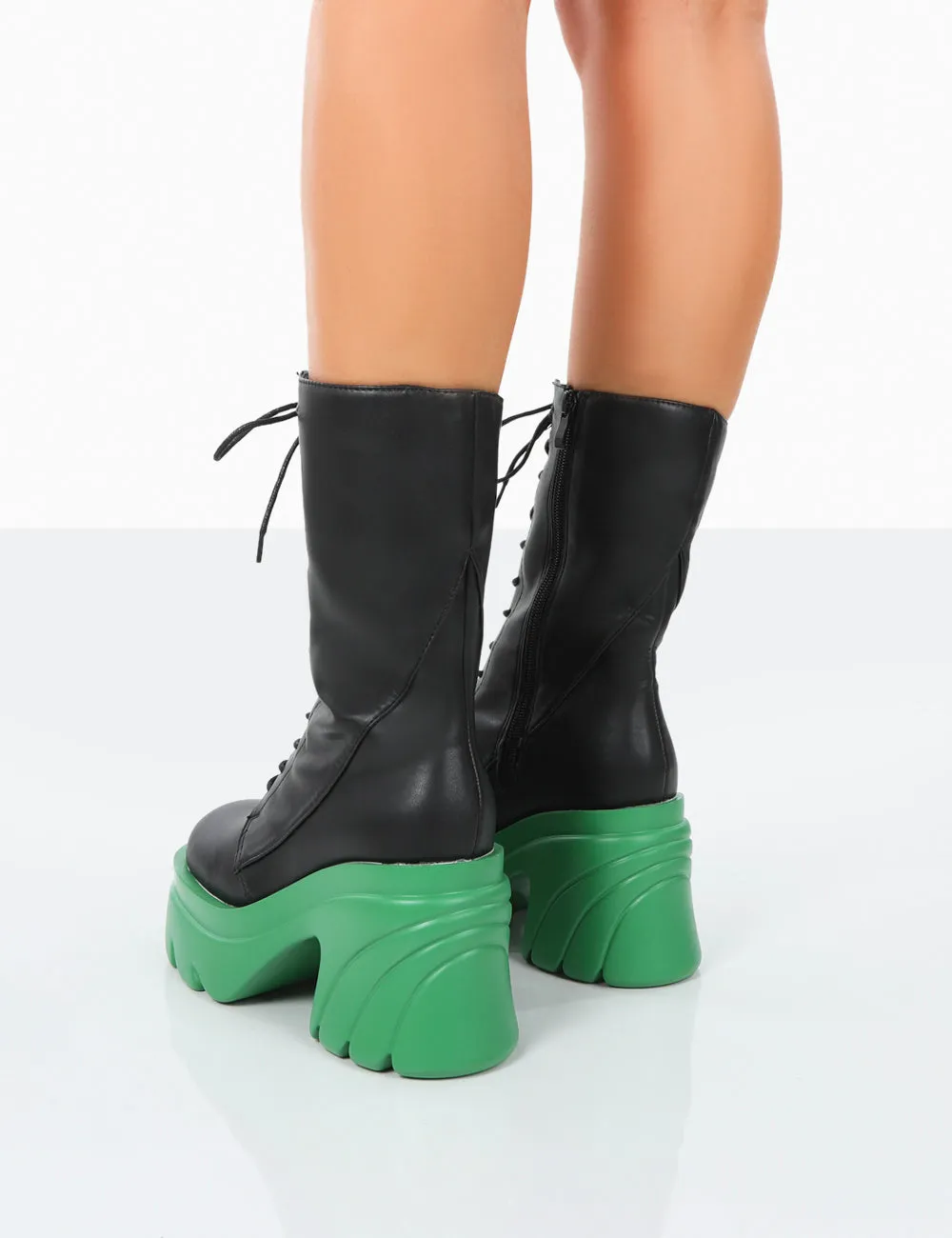 Ever Black Green Laced Platform Chunky Green Sole Ankle Boots sold by Public Desire product image thumbnail 2