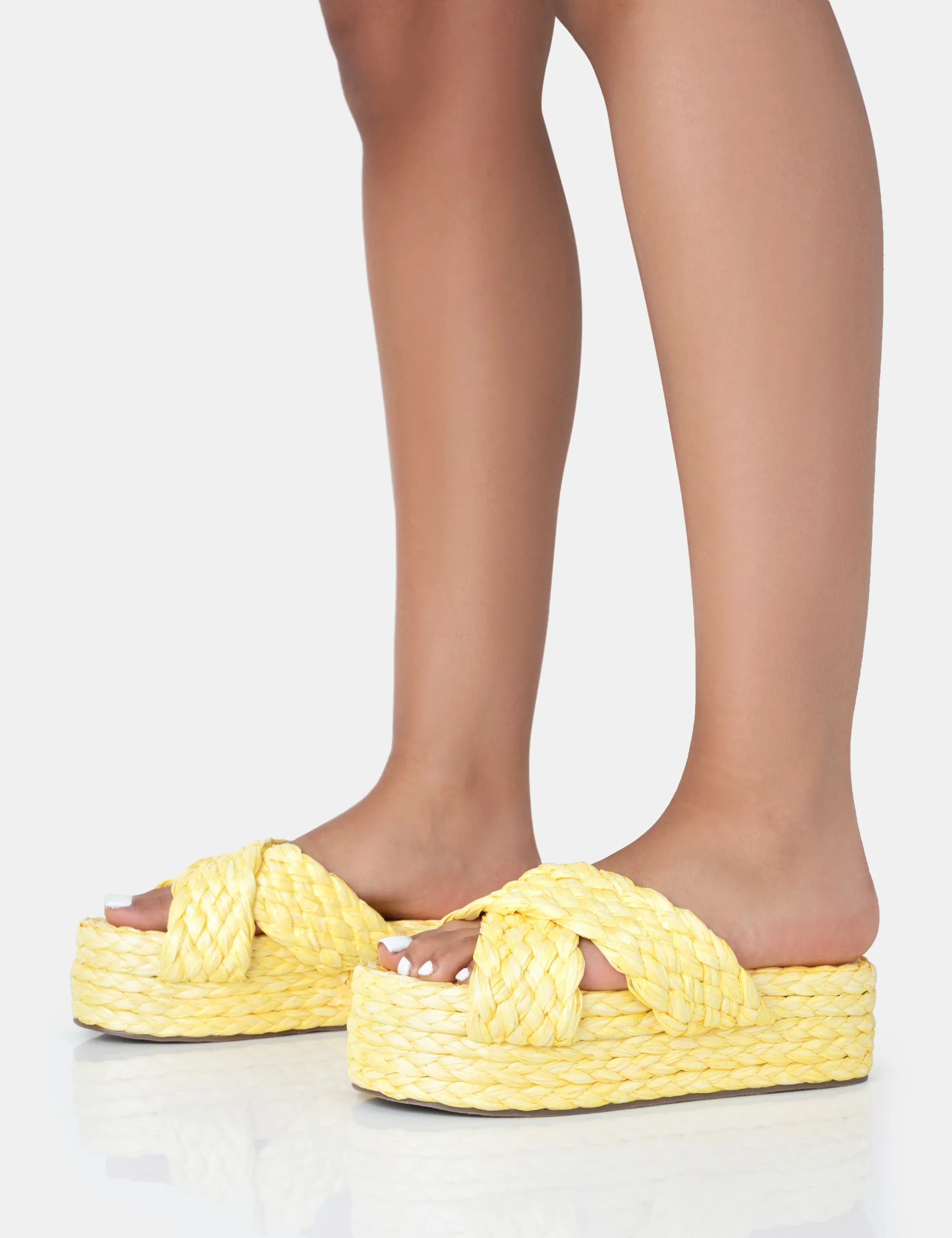 Kos Yellow Raffia Cross Over Strap Slip On Flatform Sandals sold by Public Desire product image thumbnail 3