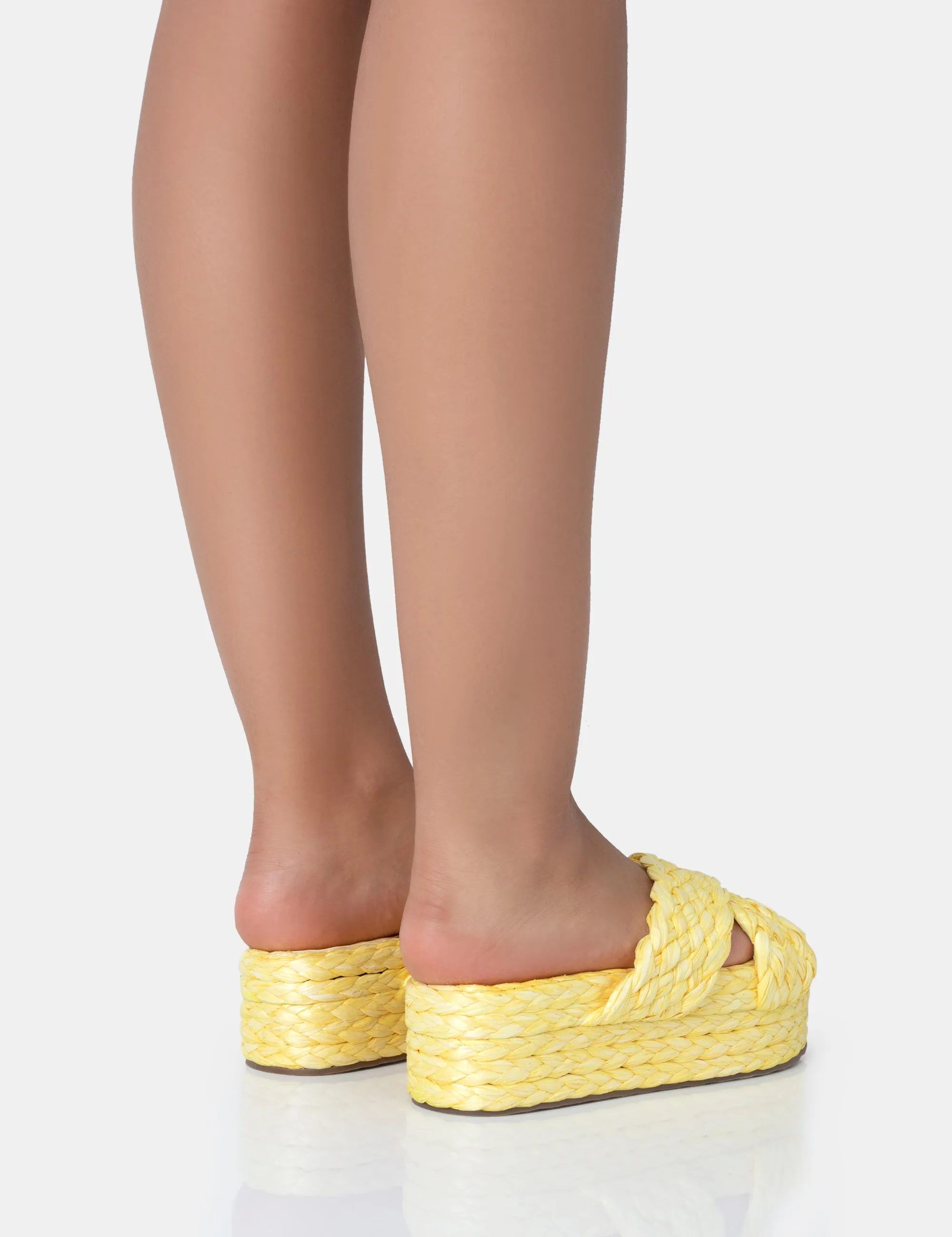 Kos Yellow Raffia Cross Over Strap Slip On Flatform Sandals sold by Public Desire product image thumbnail 4
