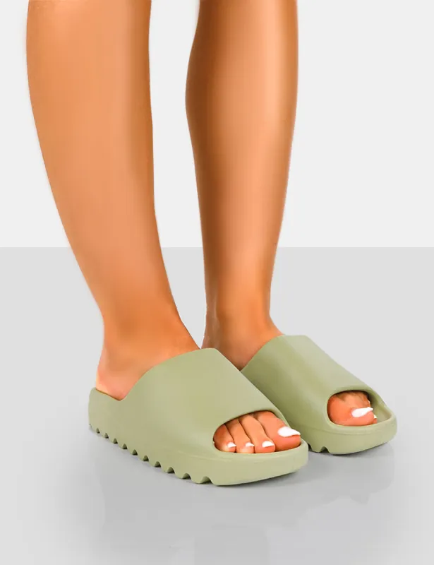 Brady Green Rubber Flat Slider Sandals sold by Public Desire