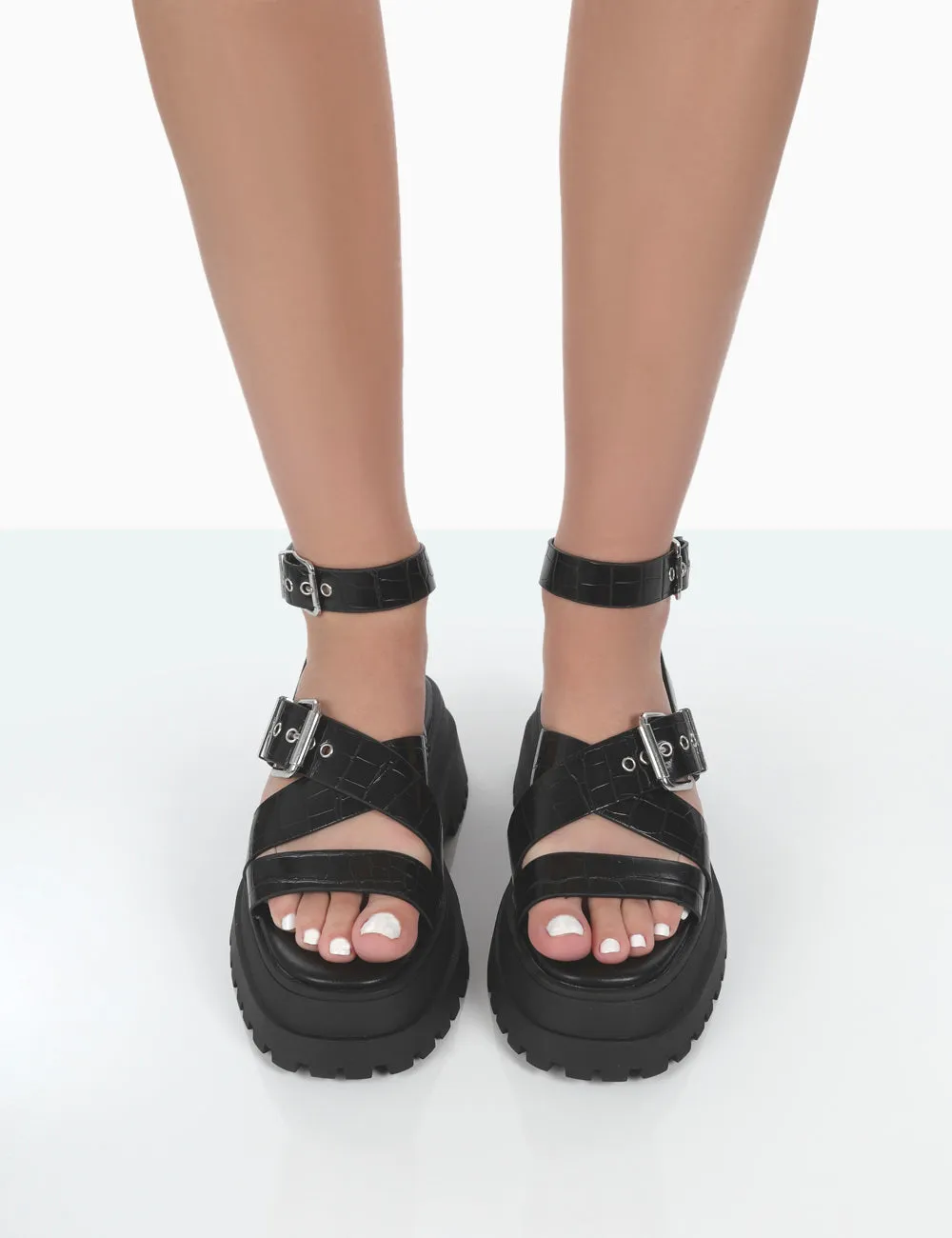 Follow Wide Fit Black PU Croc Chunky Buckle Sandals sold by Public Desire product image thumbnail 2