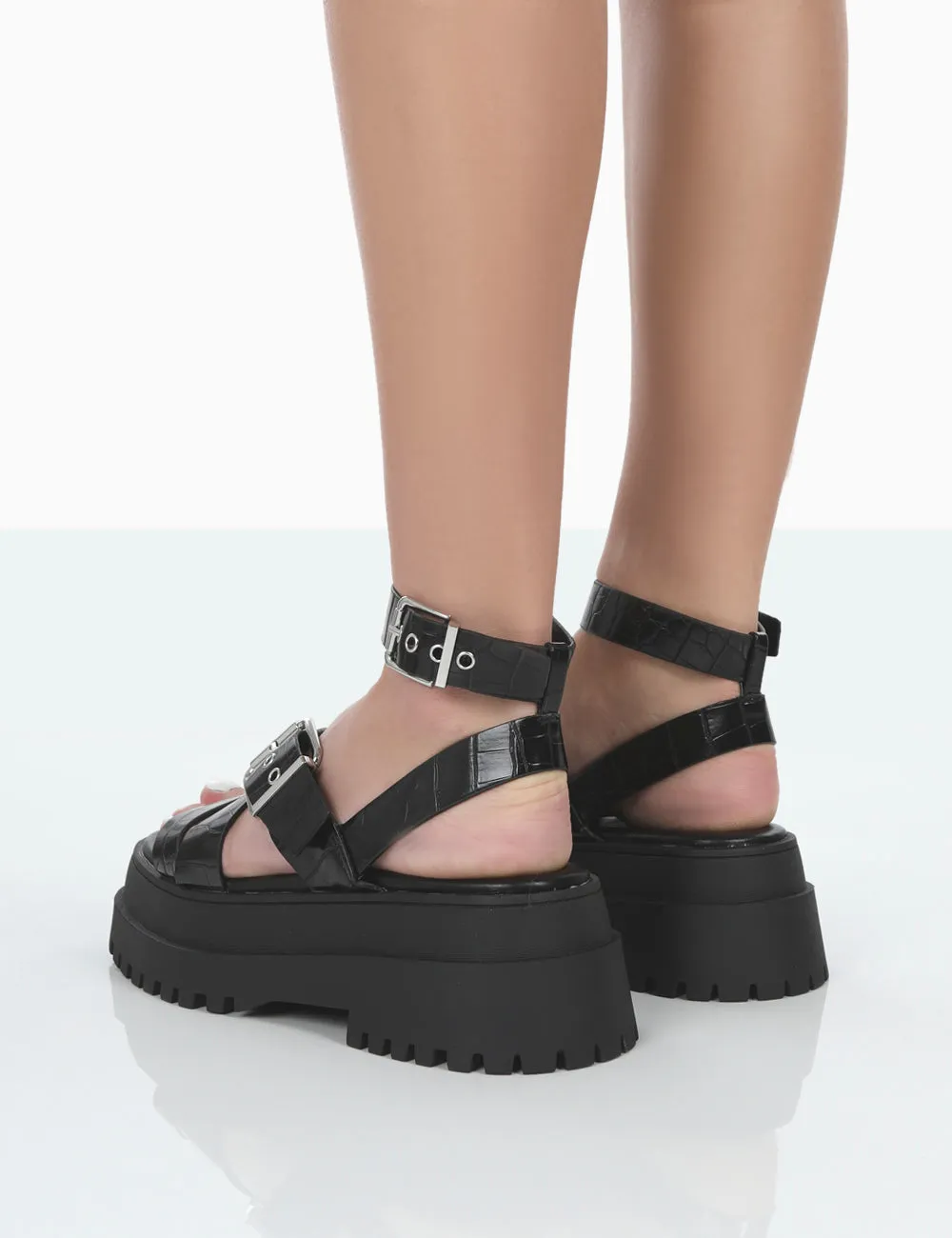 Follow Wide Fit Black PU Croc Chunky Buckle Sandals sold by Public Desire product image thumbnail 4