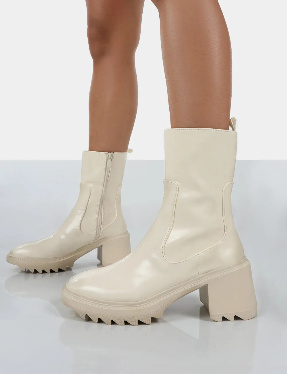 Sway Ecru PU Heeled Wellies Platform Chunky Sole Block Ankle Boots sold by Public Desire product image thumbnail 4