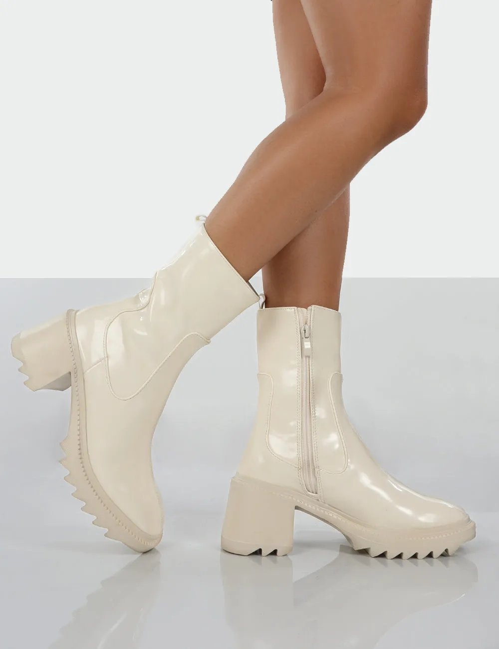 Sway Ecru PU Heeled Wellies Platform Chunky Sole Block Ankle Boots sold by Public Desire product image thumbnail 3