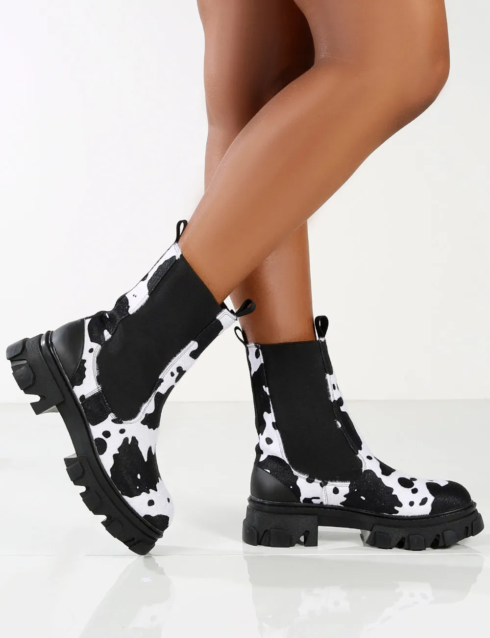 Amber x Public Desire Wonder Cow Print Chunky Sole Ankle Boot sold by Public Desire product image thumbnail 4