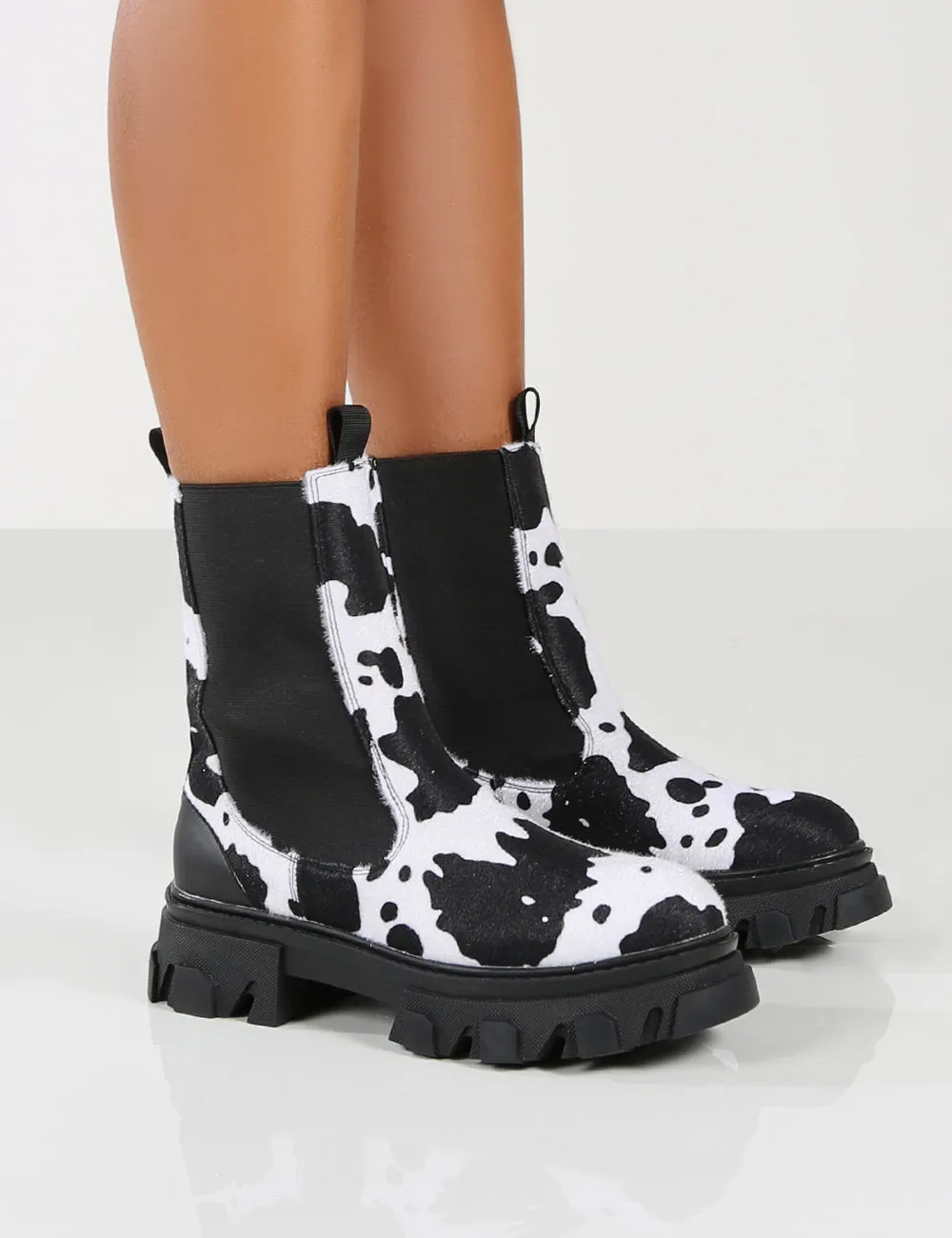 Amber x Public Desire Wonder Cow Print Chunky Sole Ankle Boot sold by Public Desire