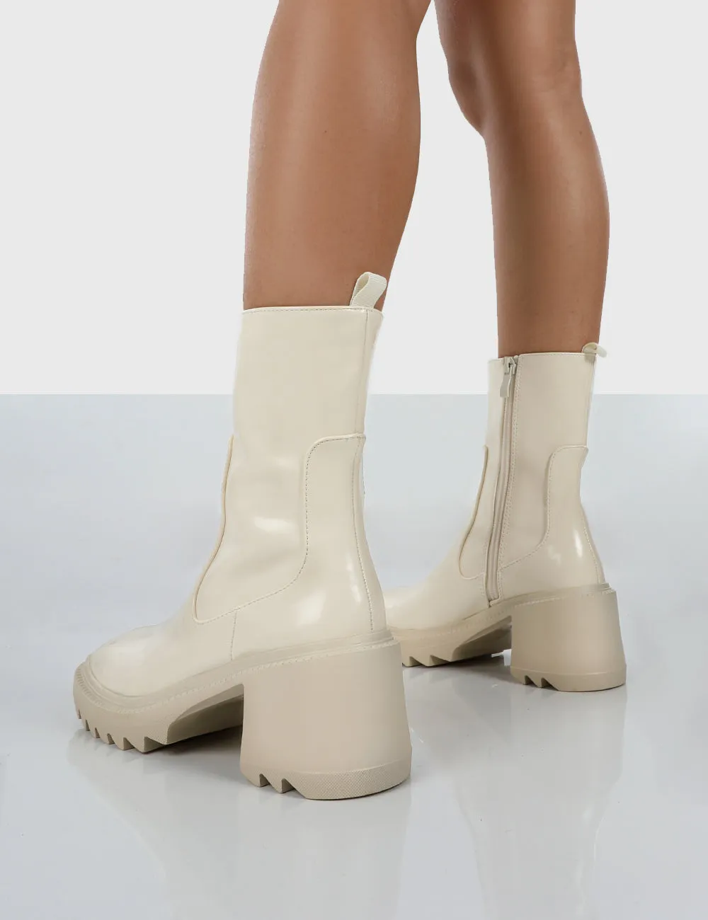 Sway Ecru PU Heeled Wellies Platform Chunky Sole Block Ankle Boots sold by Public Desire product image thumbnail 2
