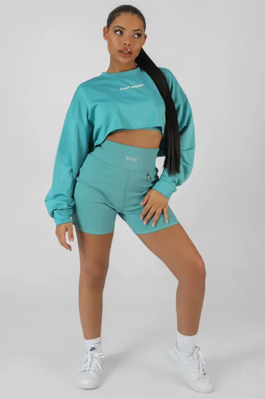 Oversized Super Cropped Kaiia Sport Sweatshirt Blue sold by Public Desire