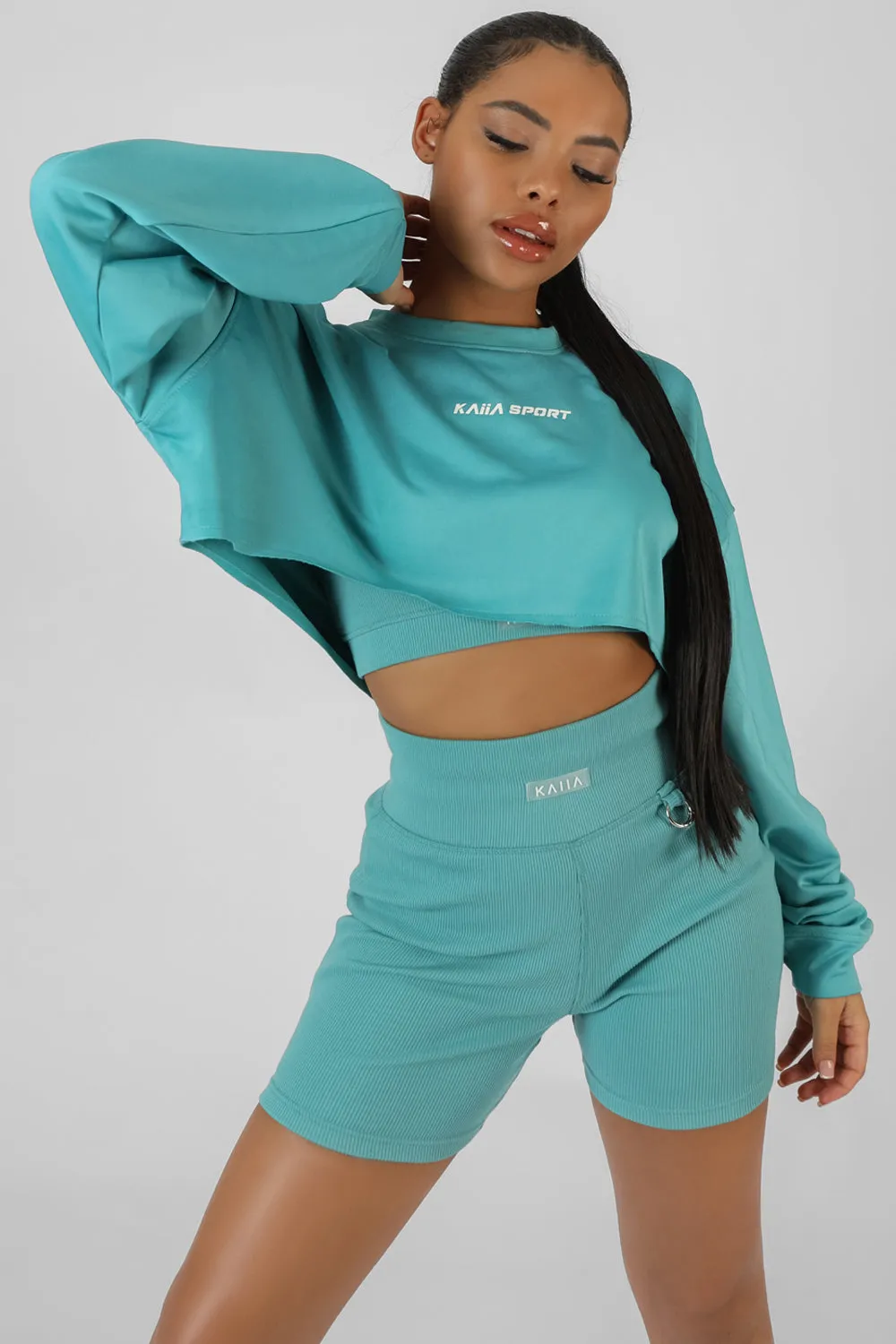 Oversized Super Cropped Kaiia Sport Sweatshirt Blue sold by Public Desire product image thumbnail 2