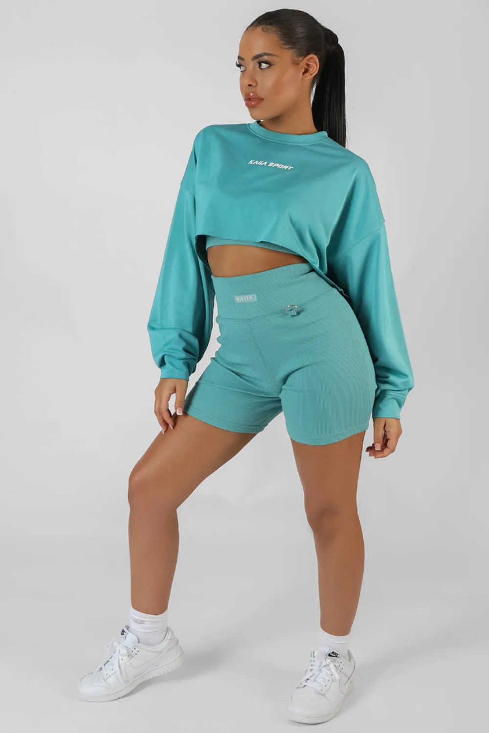 Oversized Super Cropped Kaiia Sport Sweatshirt Blue sold by Public Desire product image thumbnail 3