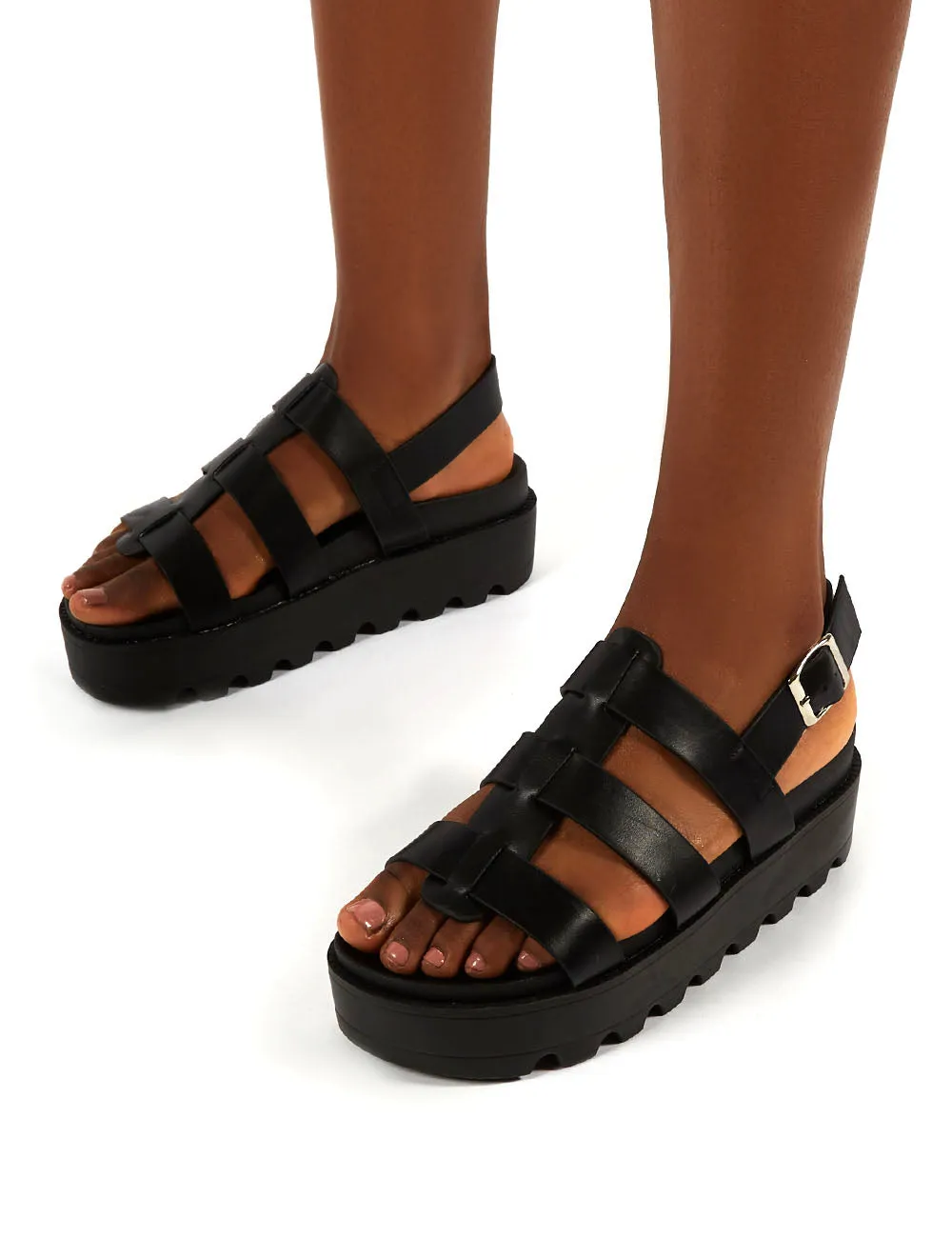 Coco Black Pu Triple Strap Gladiator Platform Sandals sold by Public Desire product image thumbnail 3