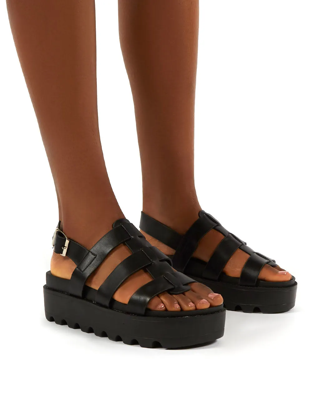 Coco Black Pu Triple Strap Gladiator Platform Sandals sold by Public Desire product image thumbnail 2