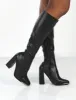 Caryn Black Pu Wide Fit Knee High Block Heeled Boot sold by Public Desire