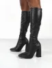Caryn Black Pu Wide Fit Knee High Block Heeled Boot sold by Public Desire