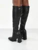 Caryn Black Pu Wide Fit Knee High Block Heeled Boot sold by Public Desire