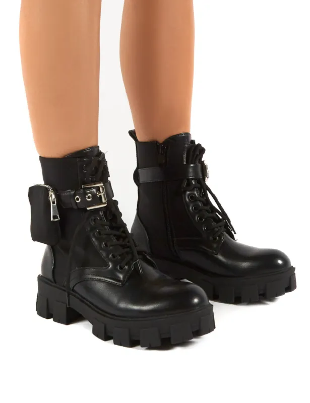 Ryder Black Chunky Sole Pouch Detail Ankle Boots sold by Public Desire