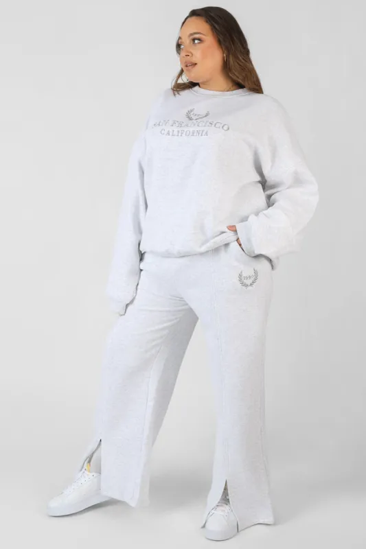 Curve Oversized Embroidered Split Front Joggers Oatmeal Marl sold by Public Desire